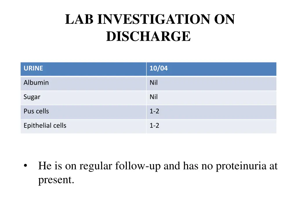 lab investigation on discharge