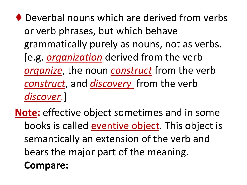 deverbal nouns which are derived from verbs