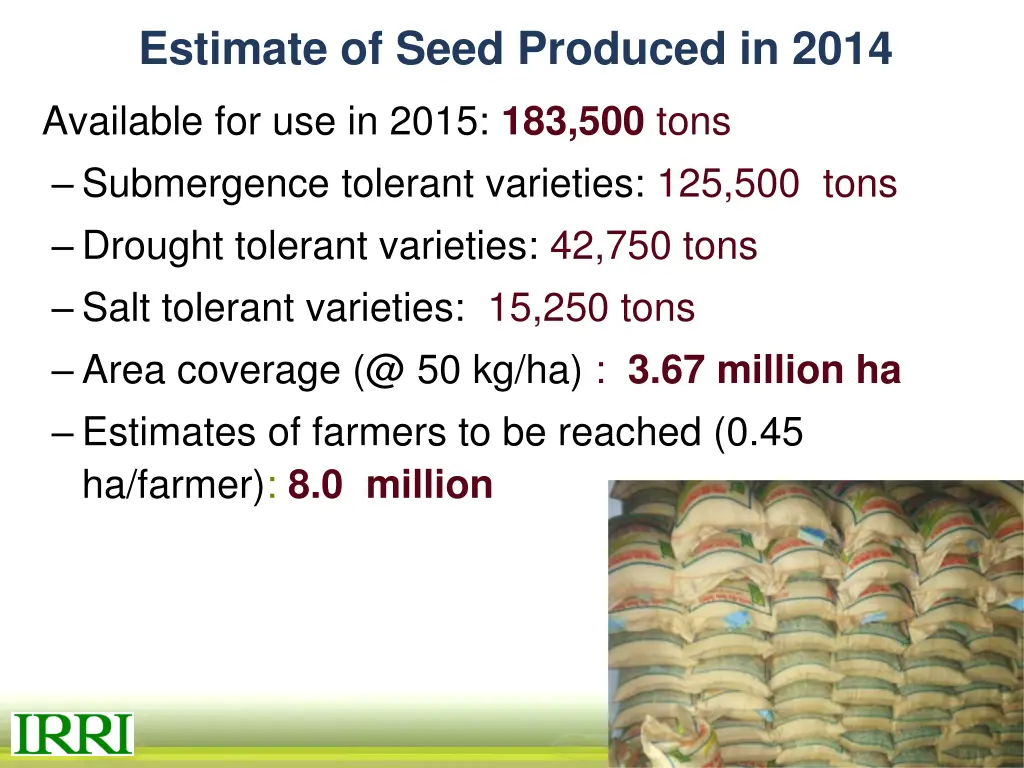 estimate of seed produced in 2014