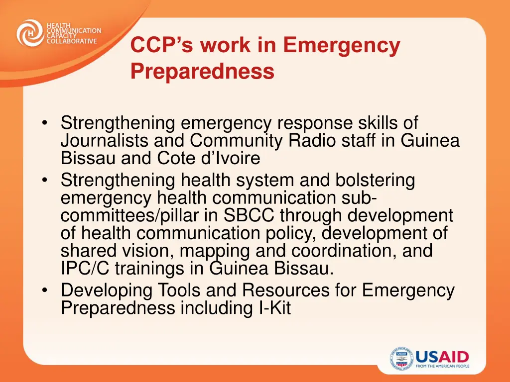 ccp s work in emergency preparedness