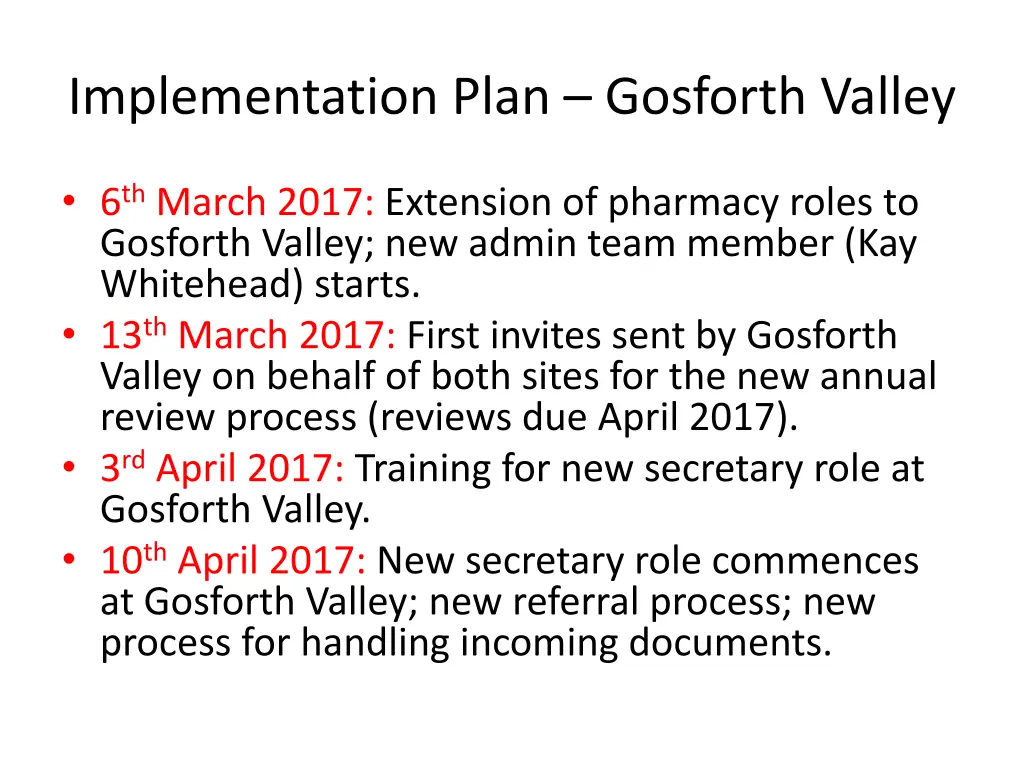 implementation plan gosforth valley
