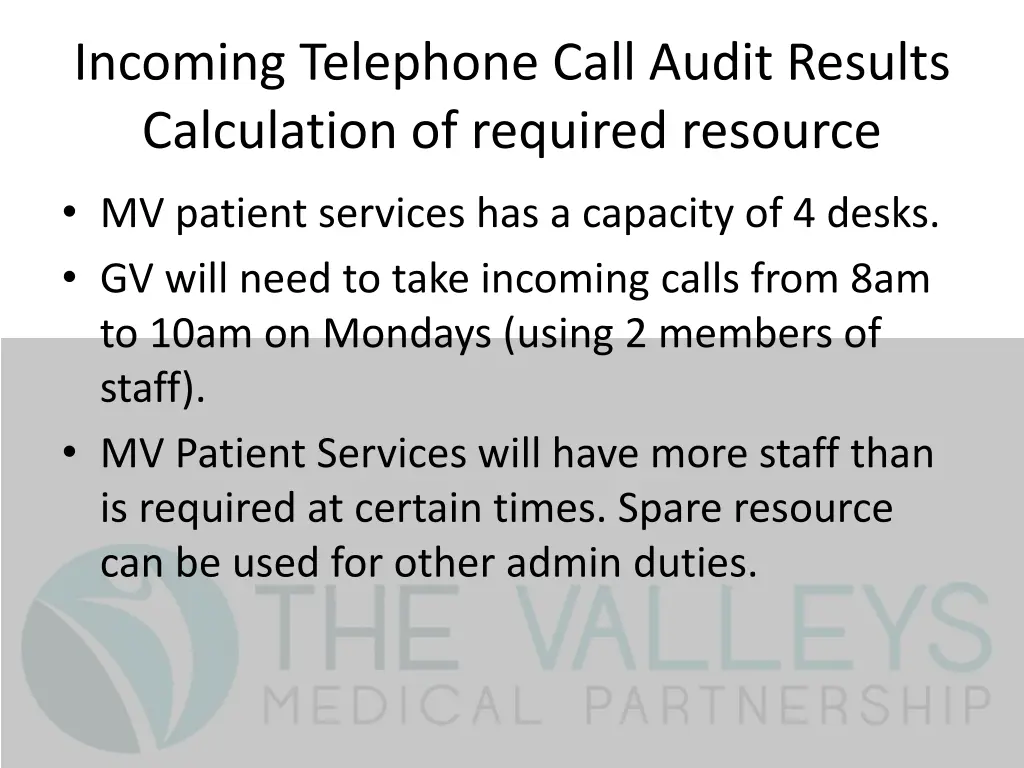 incoming telephone call audit results calculation 2