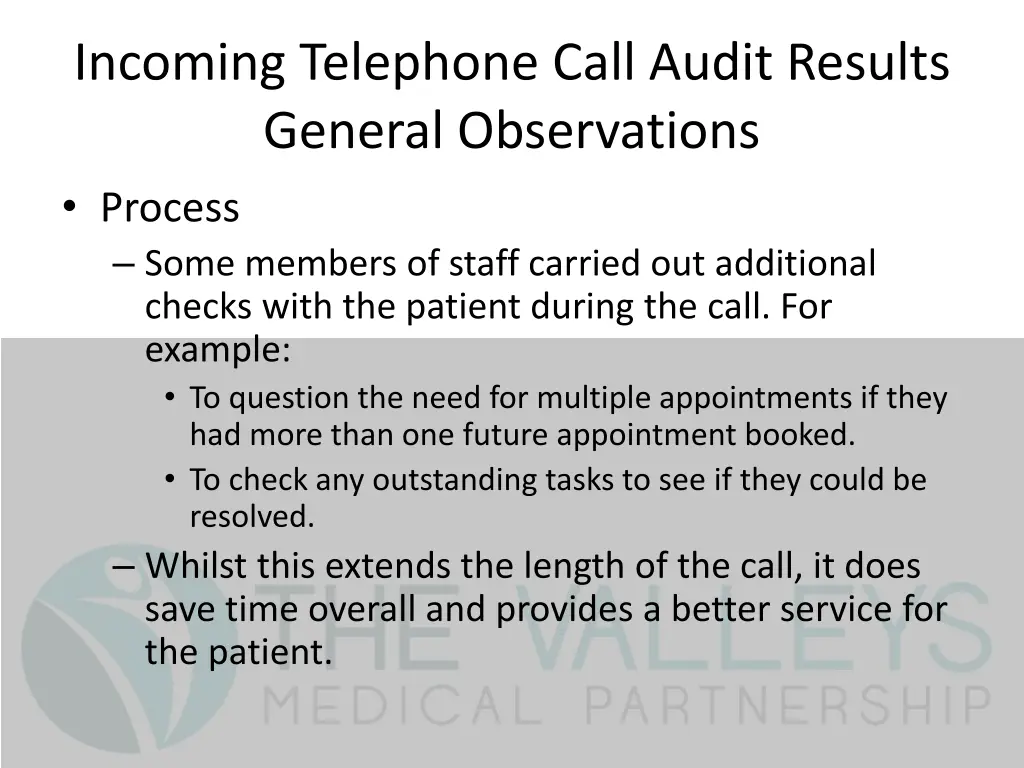incoming telephone call audit results general 1