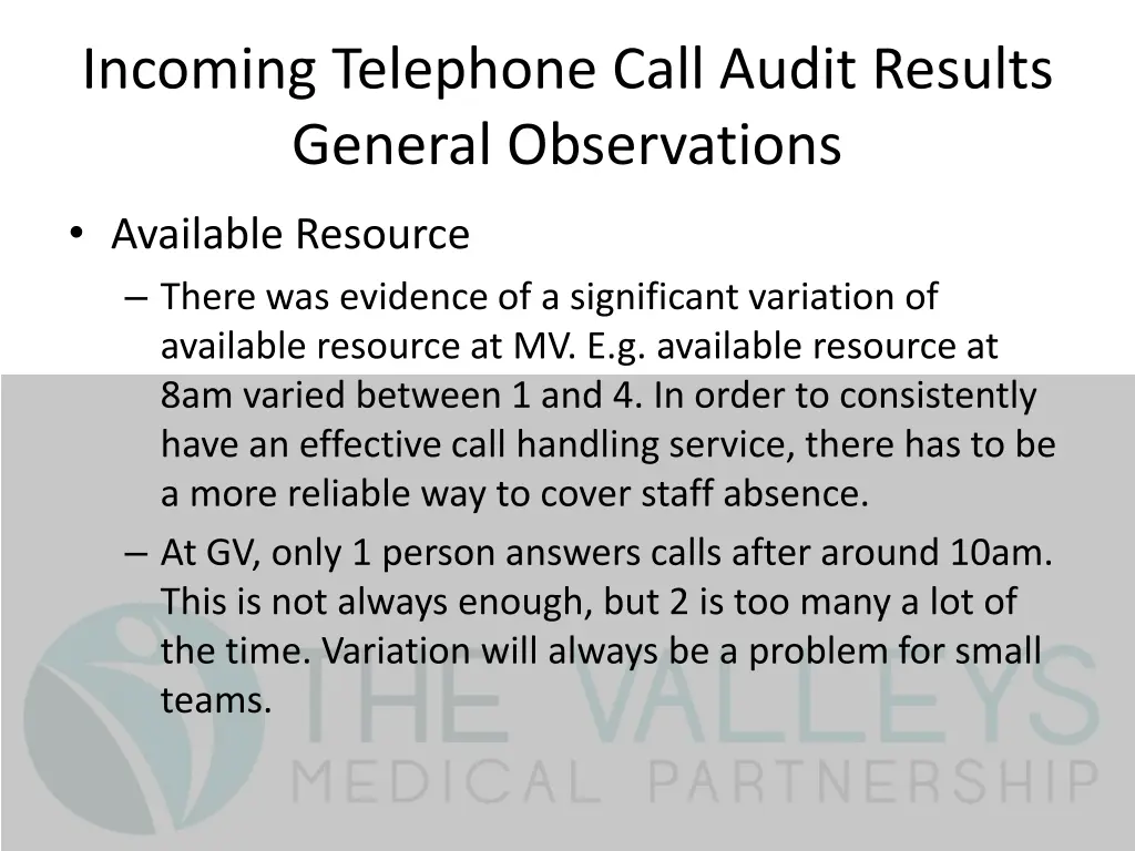 incoming telephone call audit results general 2