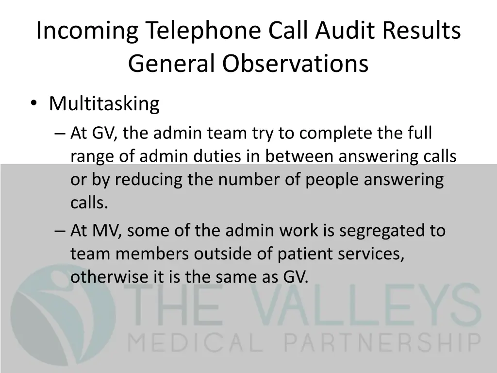 incoming telephone call audit results general 3
