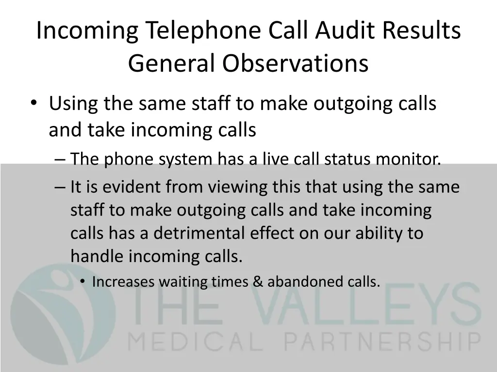incoming telephone call audit results general 5
