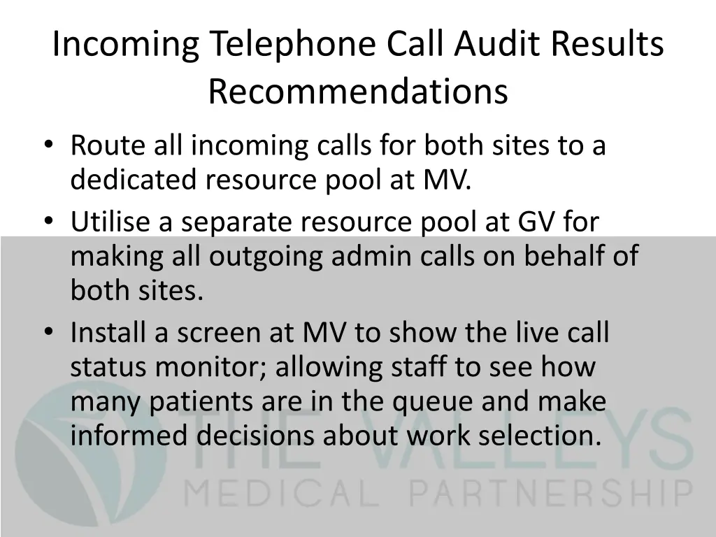 incoming telephone call audit results