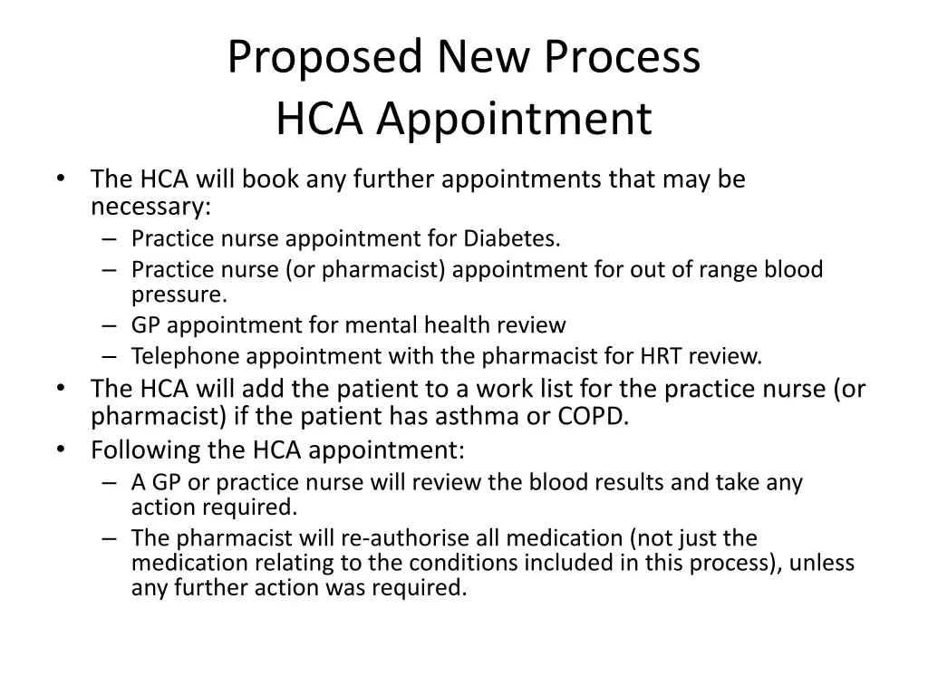 proposed new process hca appointment