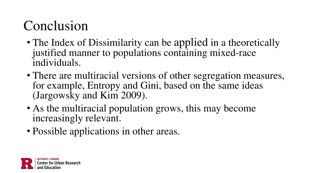 conclusion the index of dissimilarity