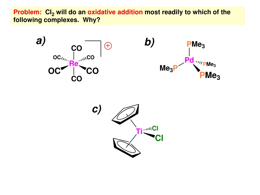problem cl 2 will do an oxidative addition most