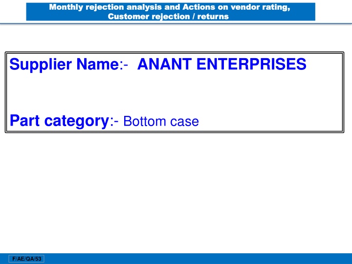 monthly rejection analysis and actions on vendor