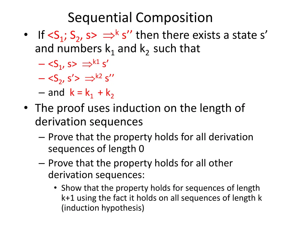 sequential composition if s 1 s 2 s k s then