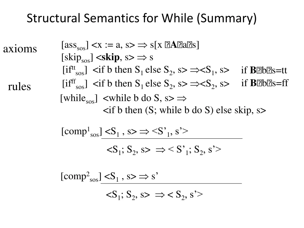 structural semantics for while summary