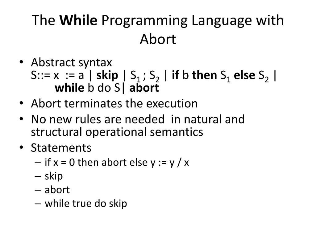 the while programming language with abort