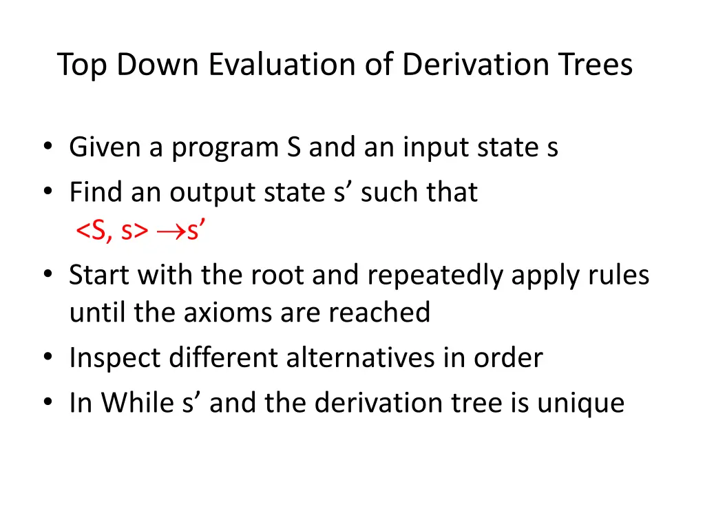 top down evaluation of derivation trees