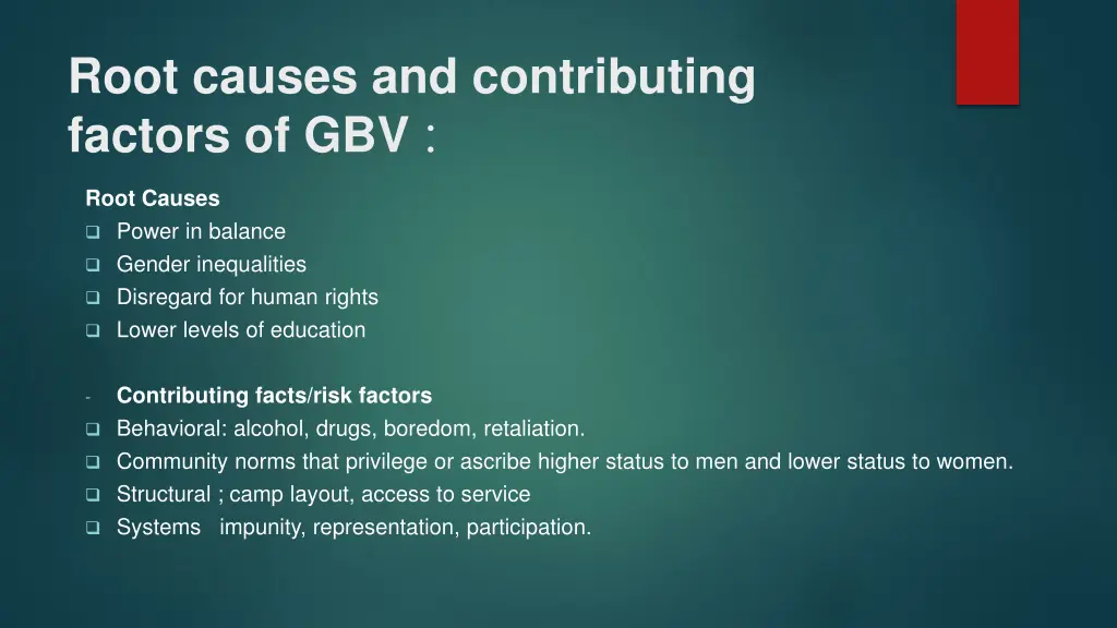 root causes and contributing factors of gbv