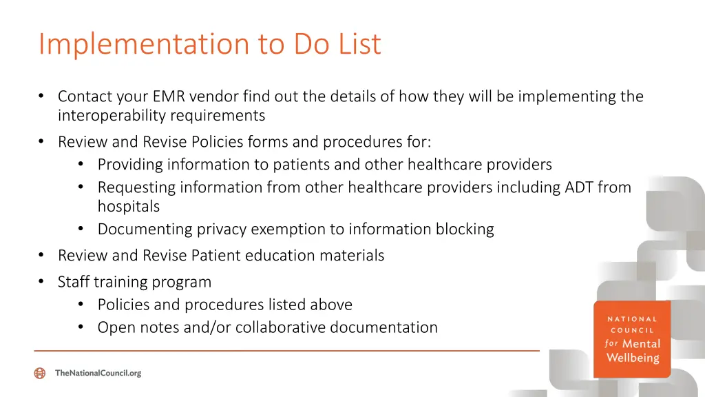 implementation to do list