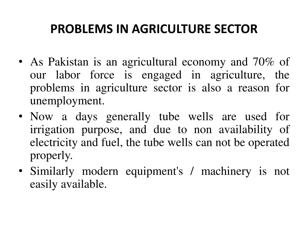 problems in agriculture sector
