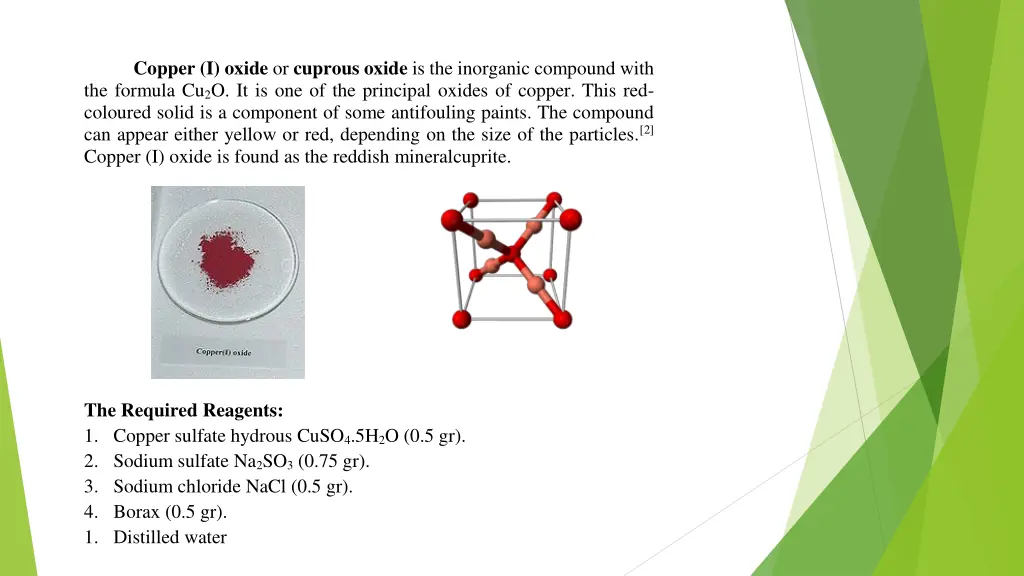 copper i oxide or cuprous oxide is the inorganic