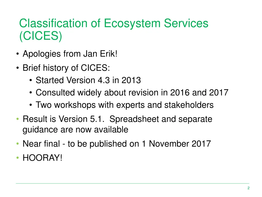 classification of ecosystem services cices