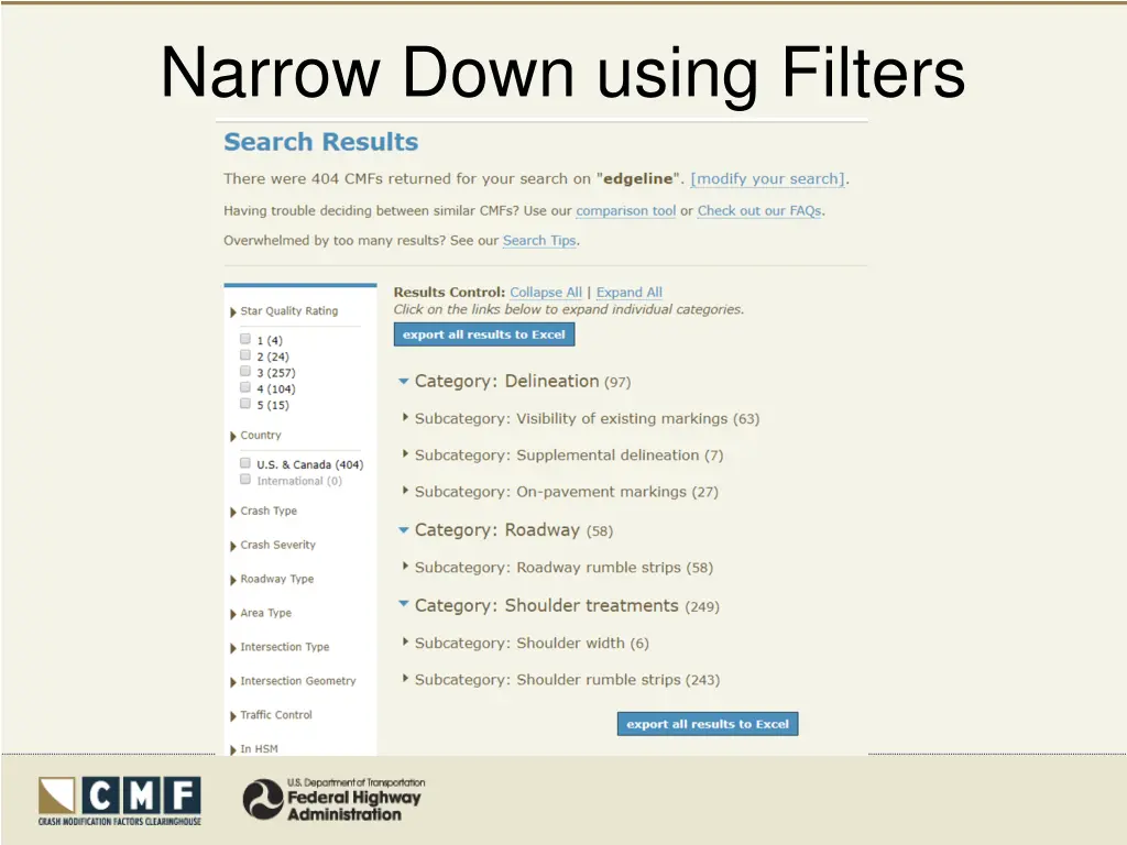 narrow down using filters