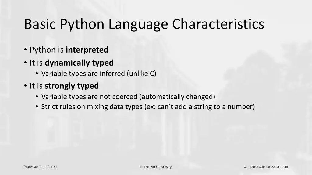 basic python language characteristics