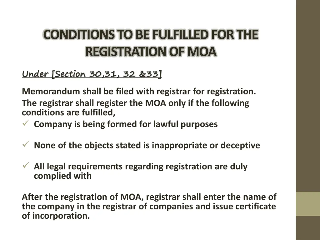 conditions to be fulfilled for the registration