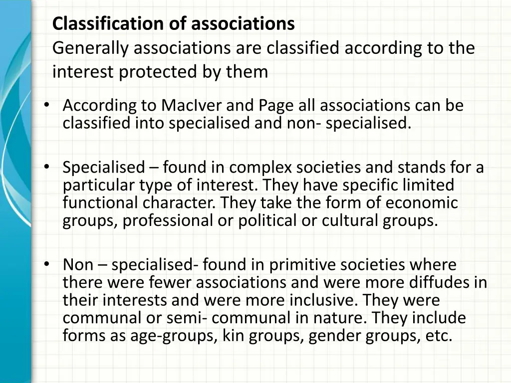 classification of associations generally