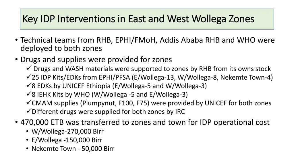 key idp interventions in east and west wollega