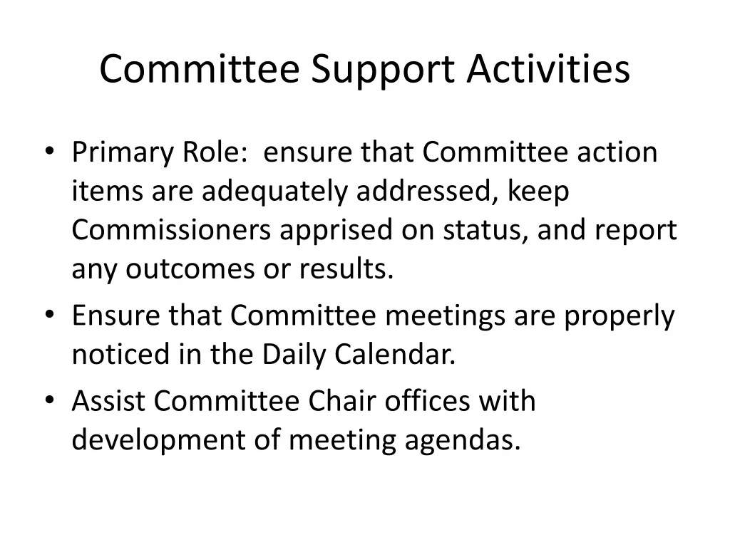 committee support activities