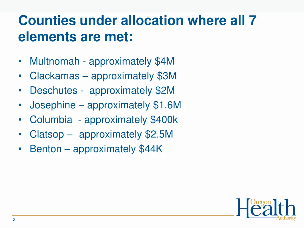 counties under allocation where all 7 elements
