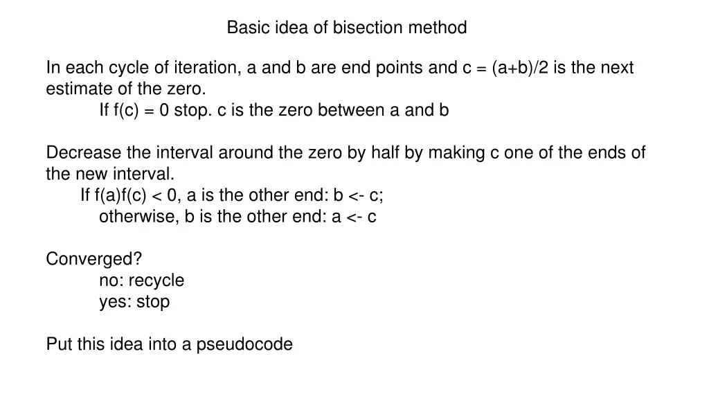 basic idea of bisection method