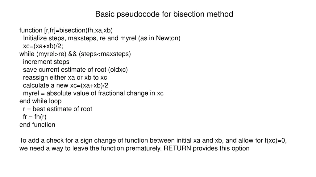 basic pseudocode for bisection method 1