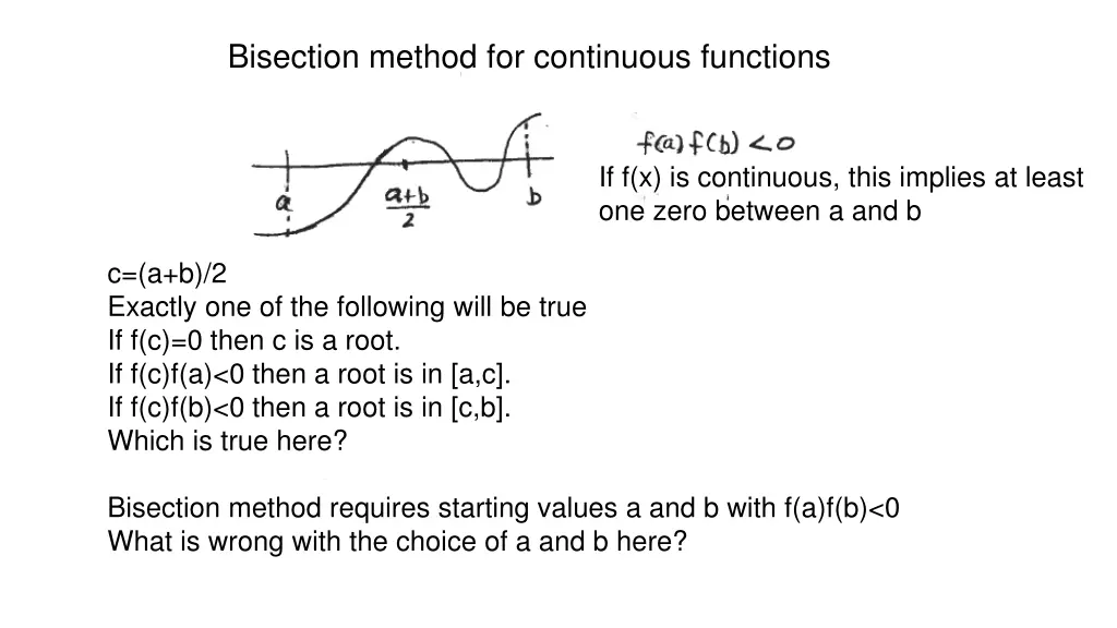 bisection method for continuous functions