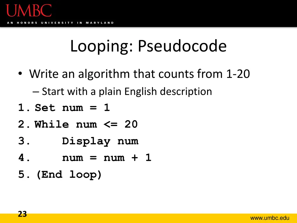 looping pseudocode