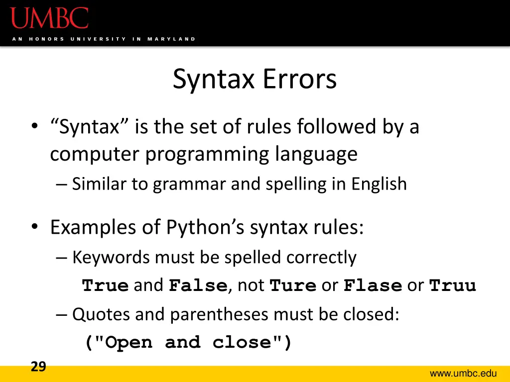syntax errors
