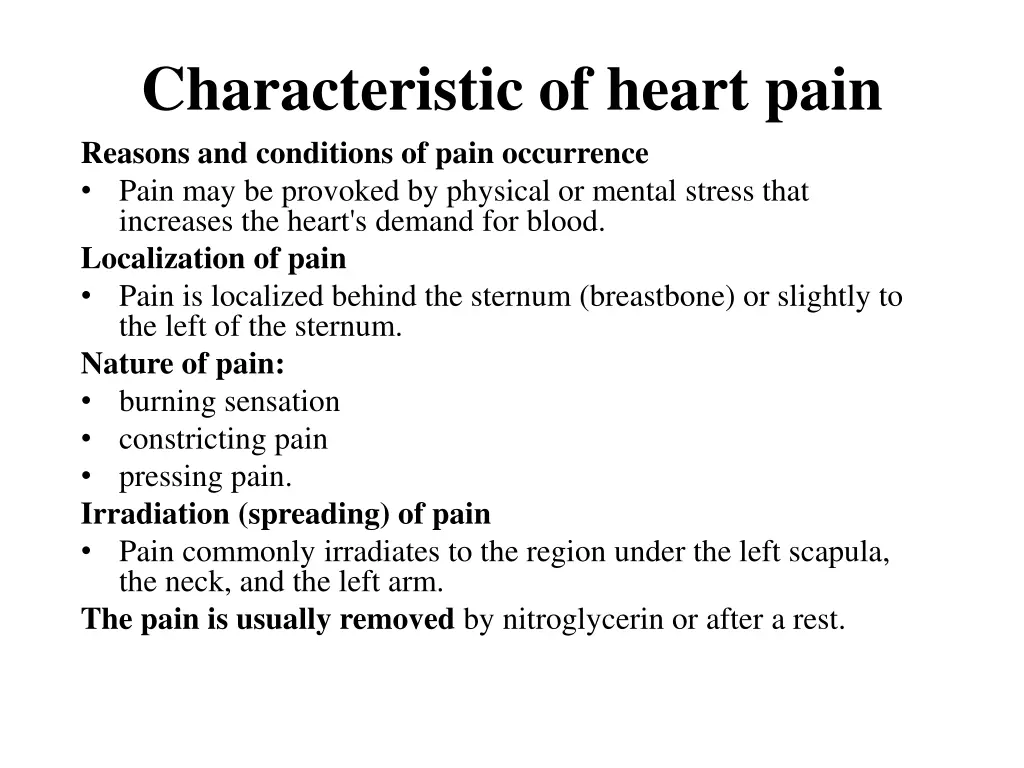 characteristic of heart pain reasons