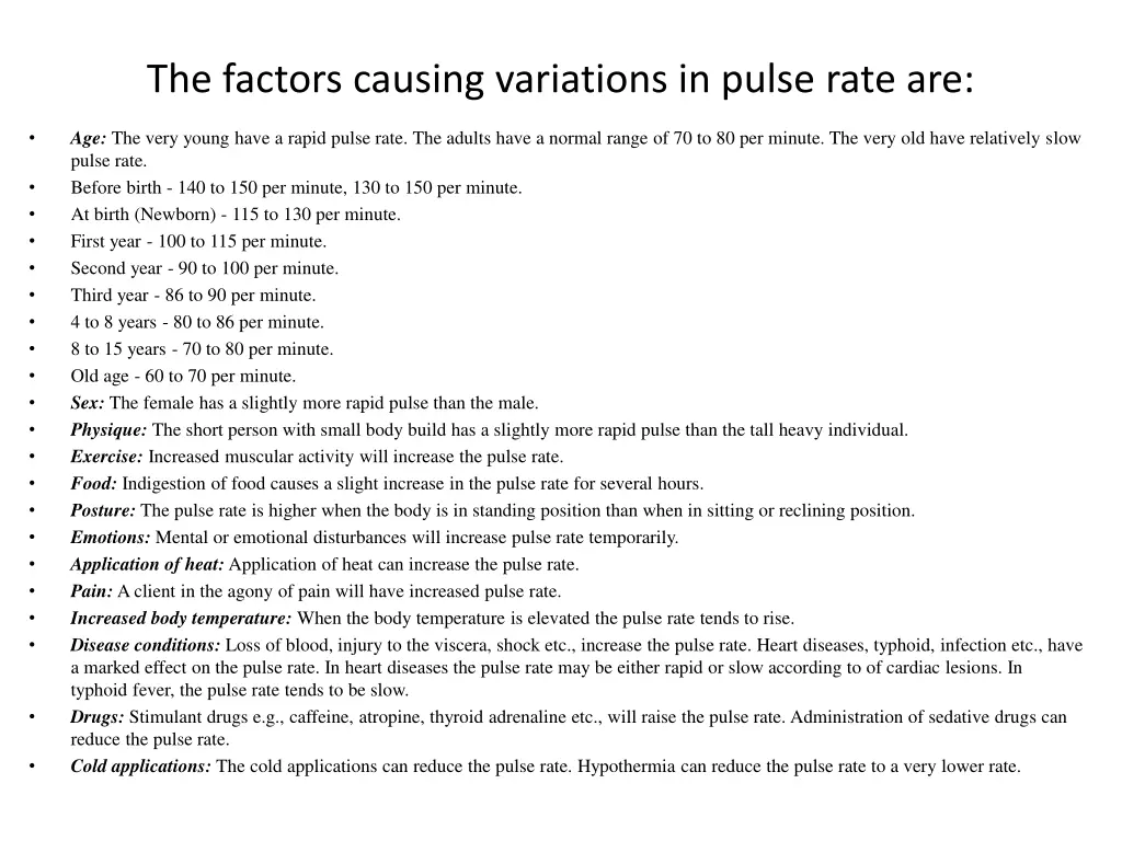 the factors causing variations in pulse rate are