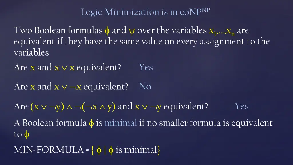 logic minimization is in conp np