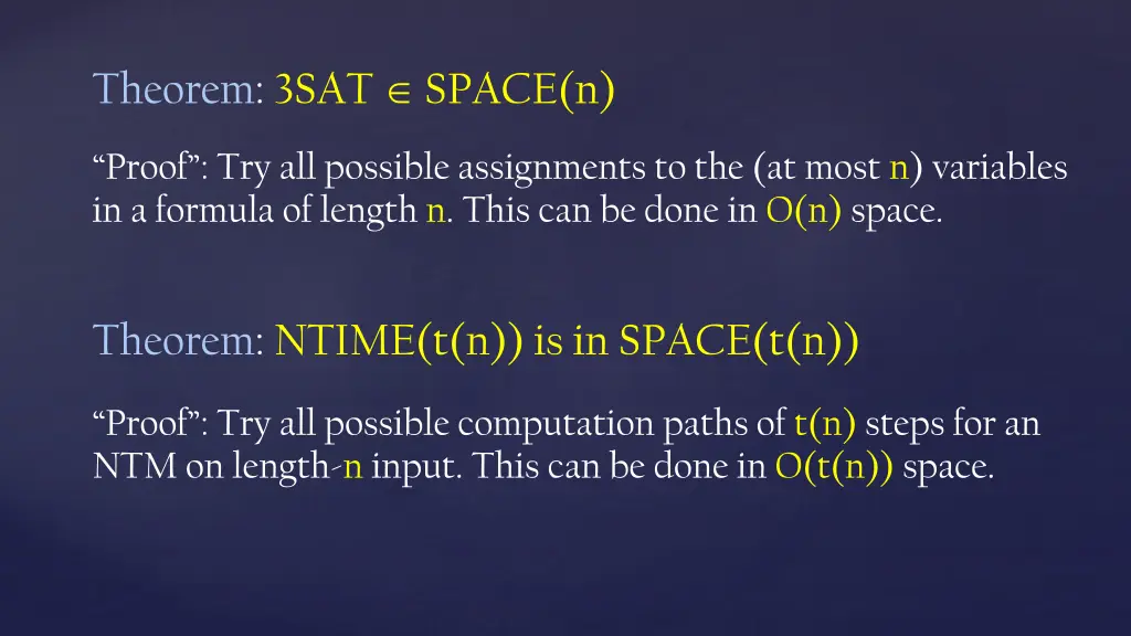 theorem 3sat space n