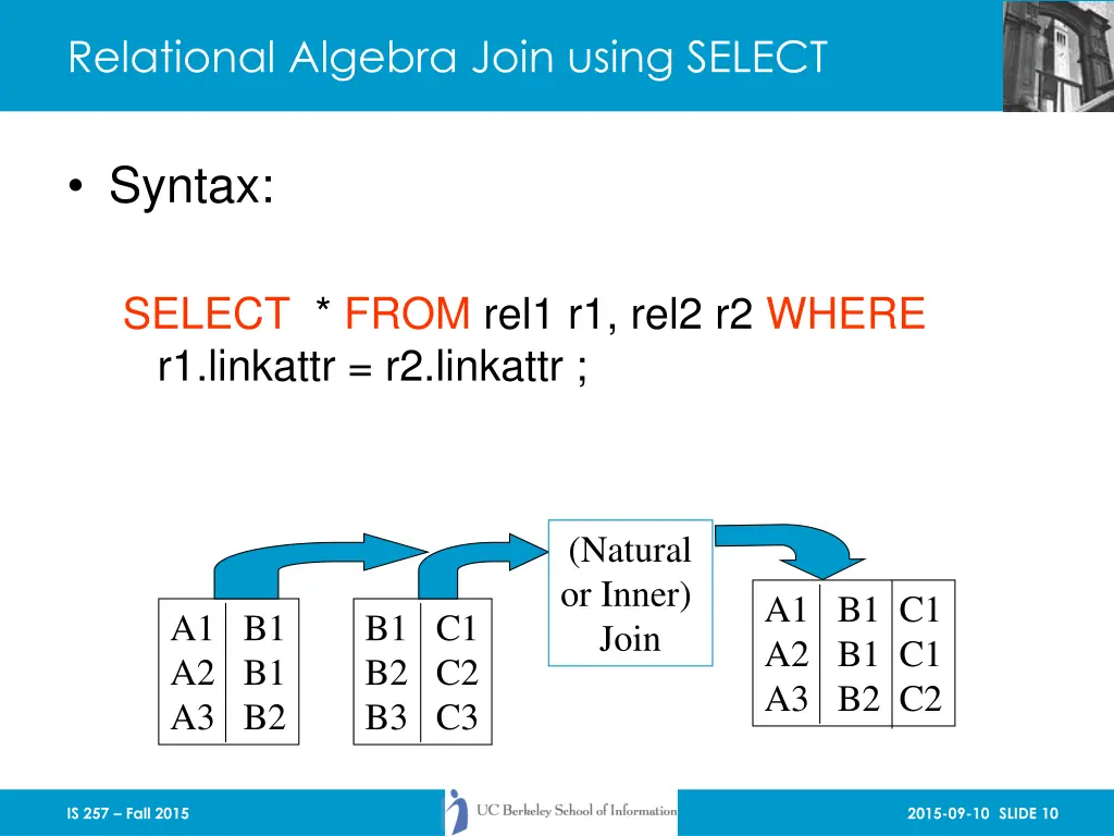 relational algebra join using select