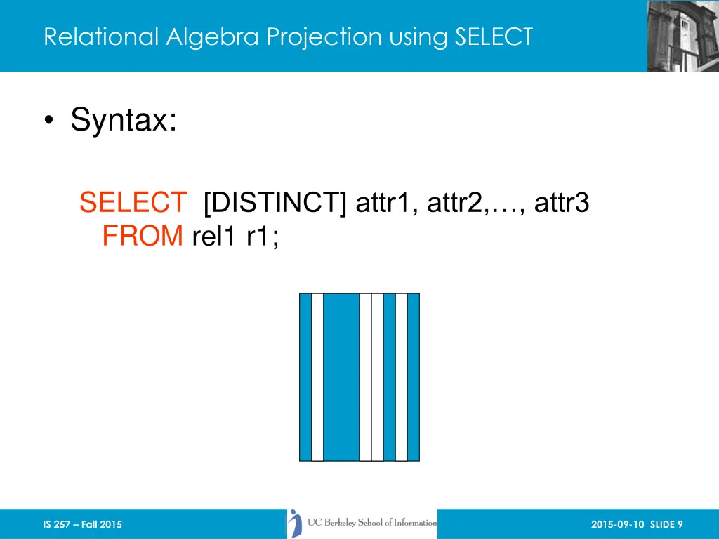 relational algebra projection using select
