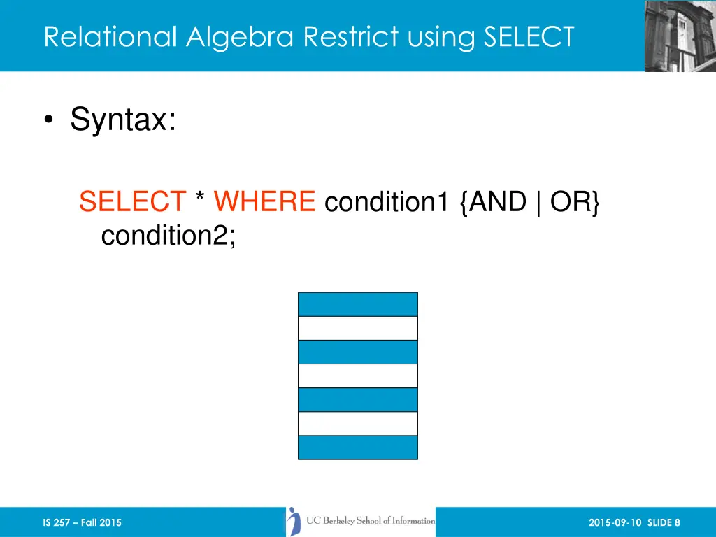 relational algebra restrict using select