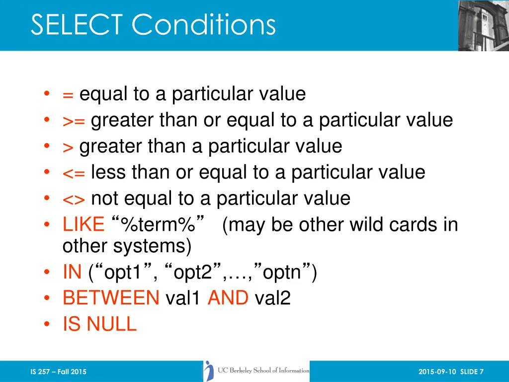 select conditions
