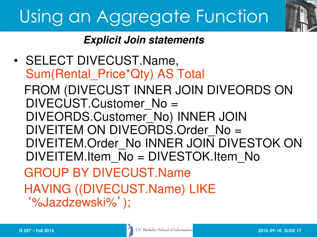 using an aggregate function 1