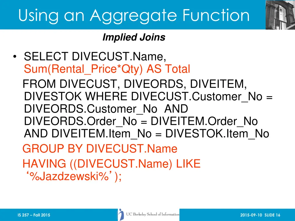 using an aggregate function