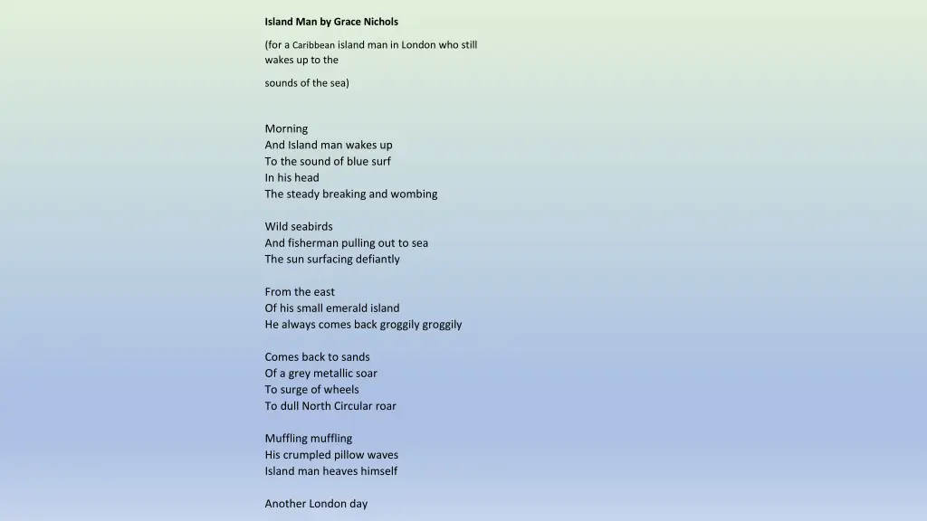 island man by grace nichols