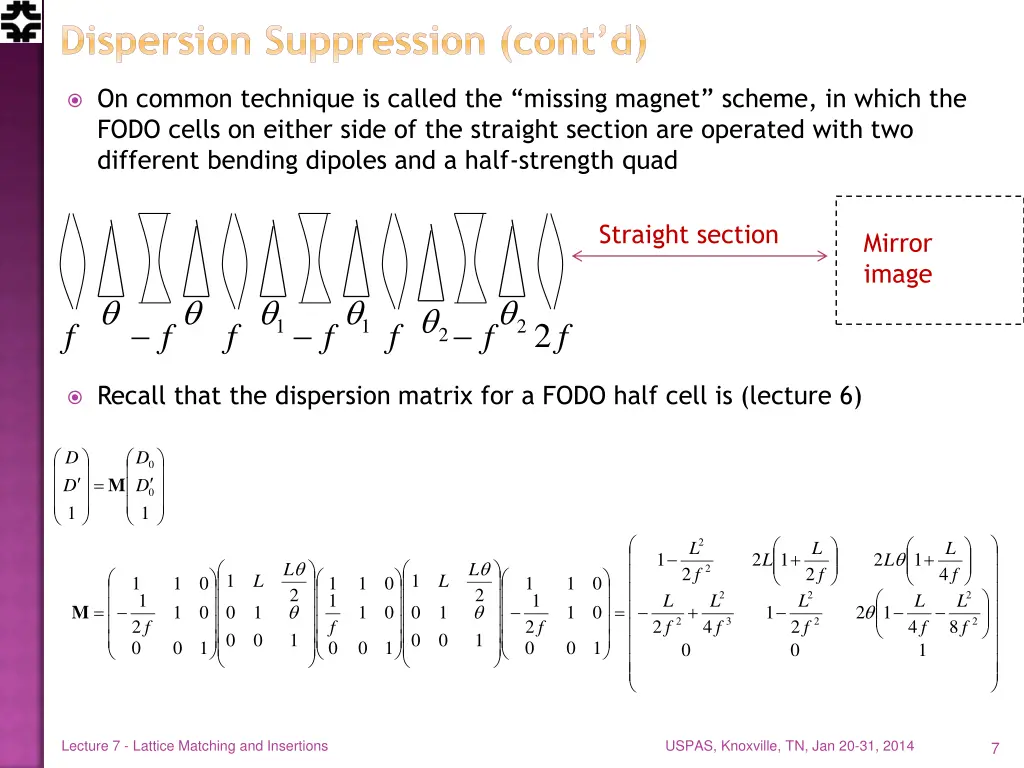 dispersion suppression cont d