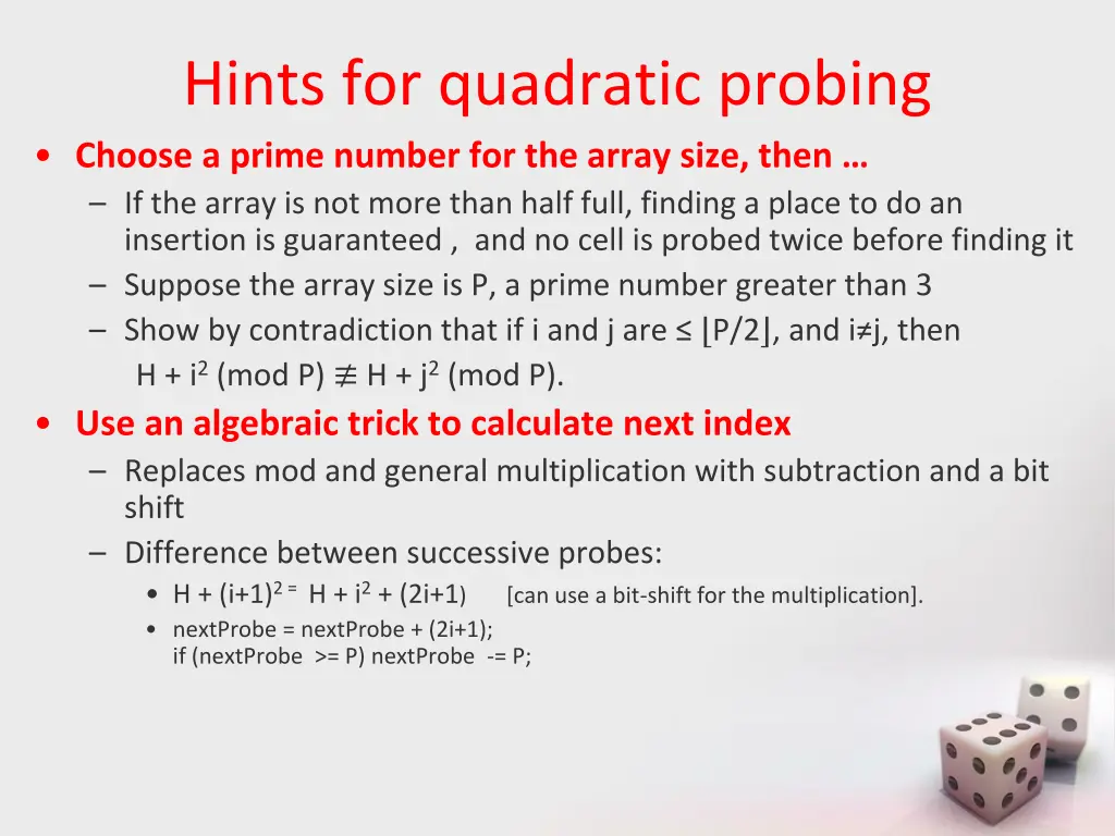 hints for quadratic probing