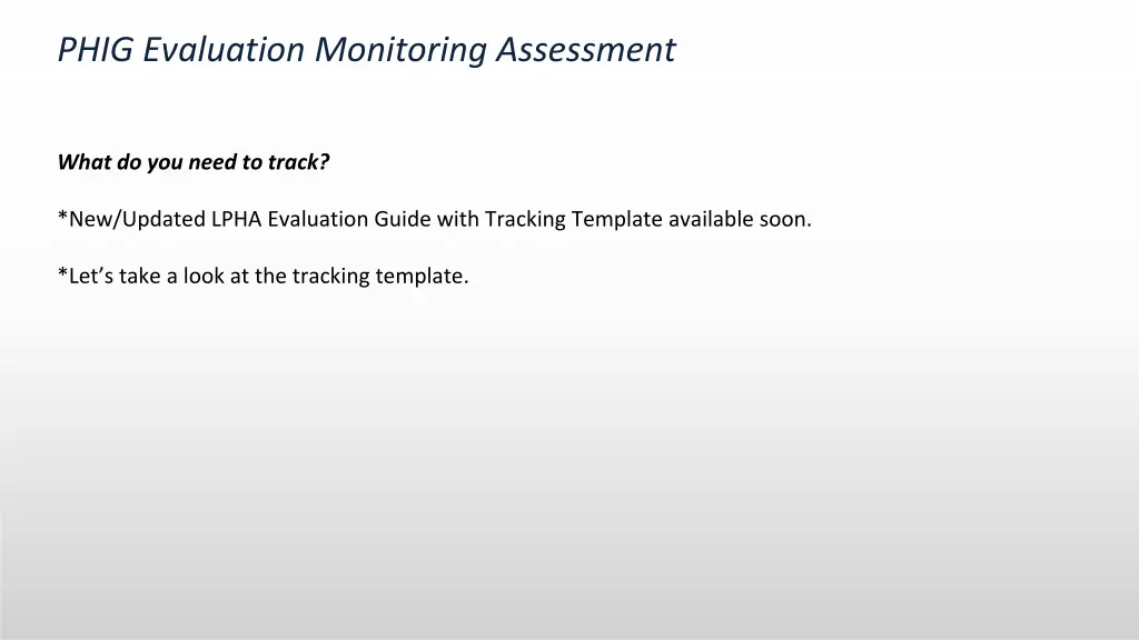 phig evaluation monitoring assessment 2